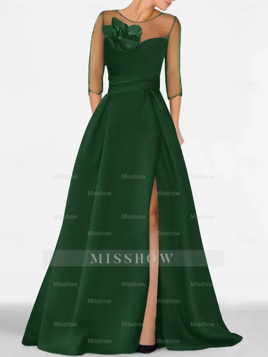 Sweetheart A-Line Princess Gown with 3/4 Sleeves and Lace Floral Detail for the Mother of the Bride