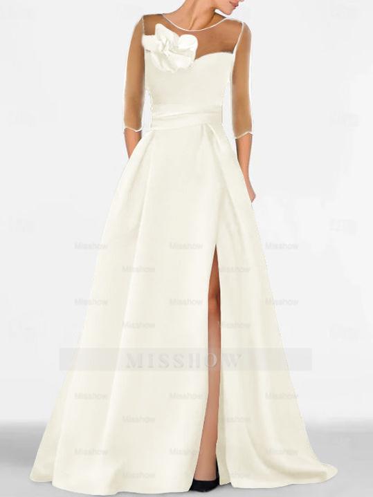 Sweetheart A-Line Princess Gown with 3/4 Sleeves and Lace Floral Detail for the Mother of the Bride