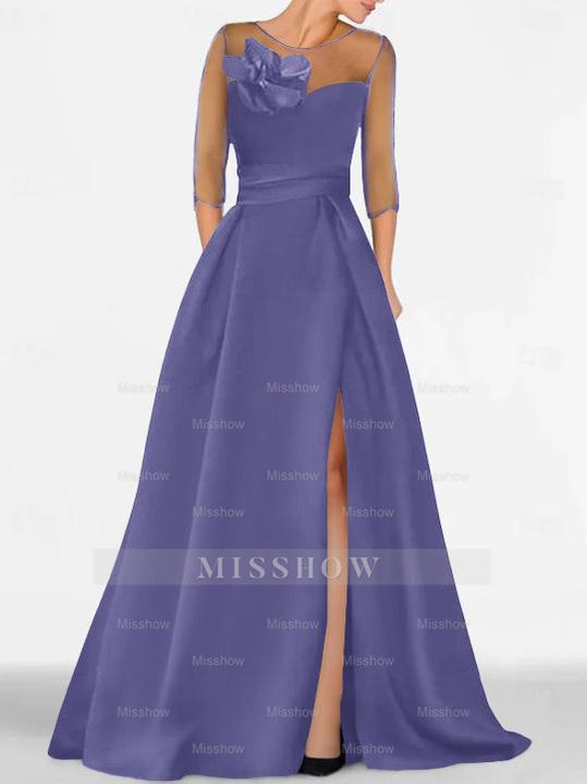 Sweetheart A-Line Princess Gown with 3/4 Sleeves and Lace Floral Detail for the Mother of the Bride