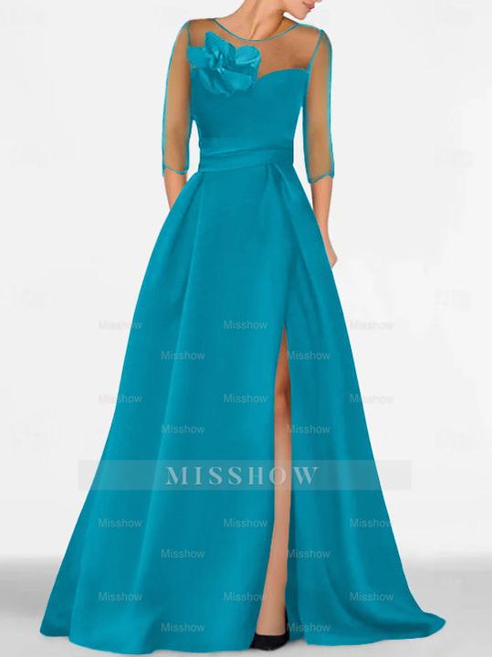 Sweetheart A-Line Princess Gown with 3/4 Sleeves and Lace Floral Detail for the Mother of the Bride