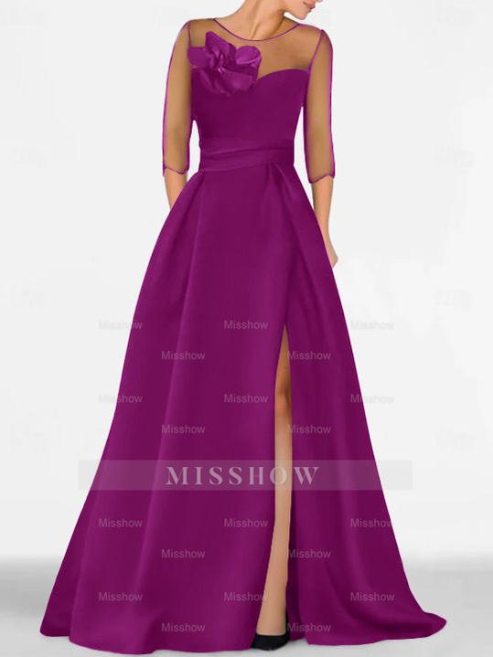 Sweetheart A-Line Princess Gown with 3/4 Sleeves and Lace Floral Detail for the Mother of the Bride