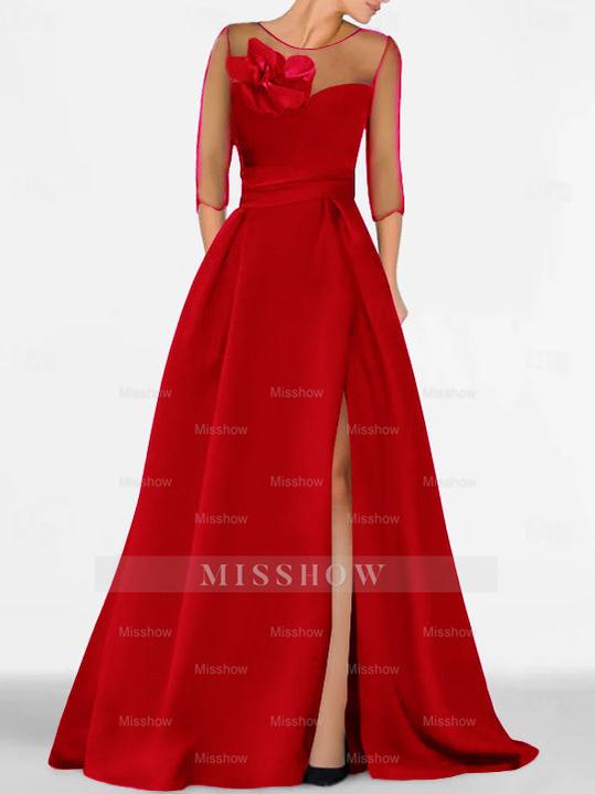 Sweetheart A-Line Princess Gown with 3/4 Sleeves and Lace Floral Detail for the Mother of the Bride