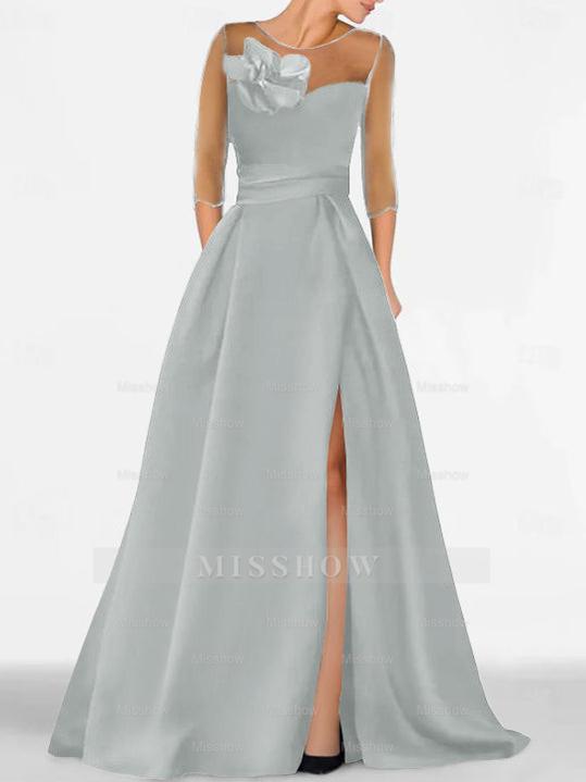 Sweetheart A-Line Princess Gown with 3/4 Sleeves and Lace Floral Detail for the Mother of the Bride