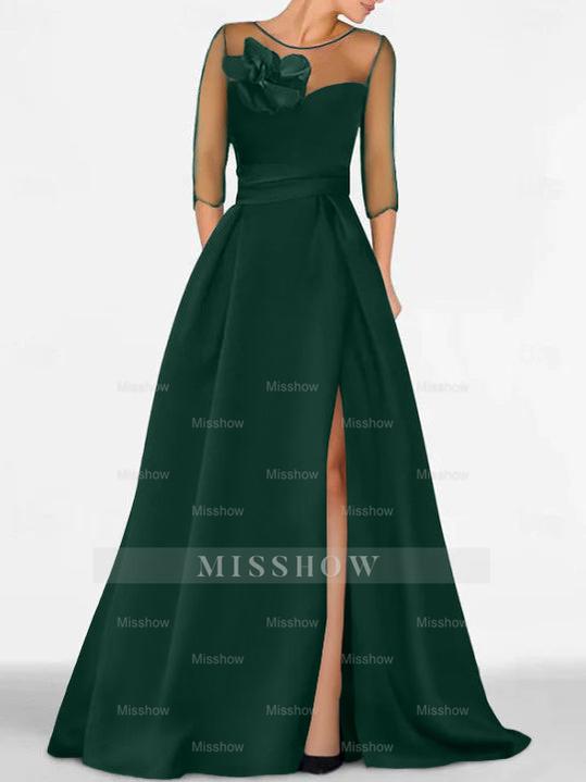 Sweetheart A-Line Princess Gown with 3/4 Sleeves and Lace Floral Detail for the Mother of the Bride