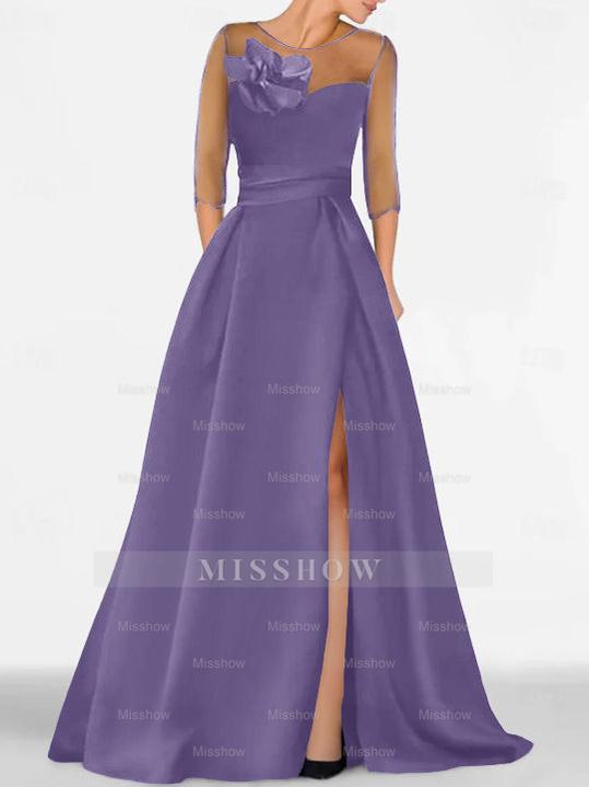 Sweetheart A-Line Princess Gown with 3/4 Sleeves and Lace Floral Detail for the Mother of the Bride