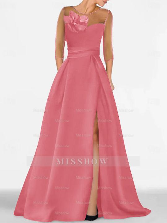 Sweetheart A-Line Princess Gown with 3/4 Sleeves and Lace Floral Detail for the Mother of the Bride