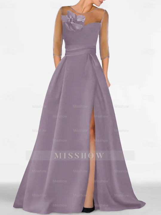 Sweetheart A-Line Princess Gown with 3/4 Sleeves and Lace Floral Detail for the Mother of the Bride