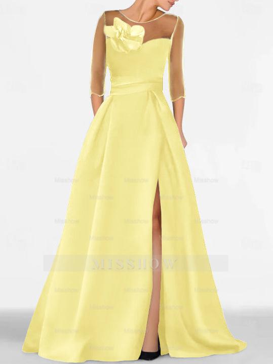 Sweetheart A-Line Princess Gown with 3/4 Sleeves and Lace Floral Detail for the Mother of the Bride