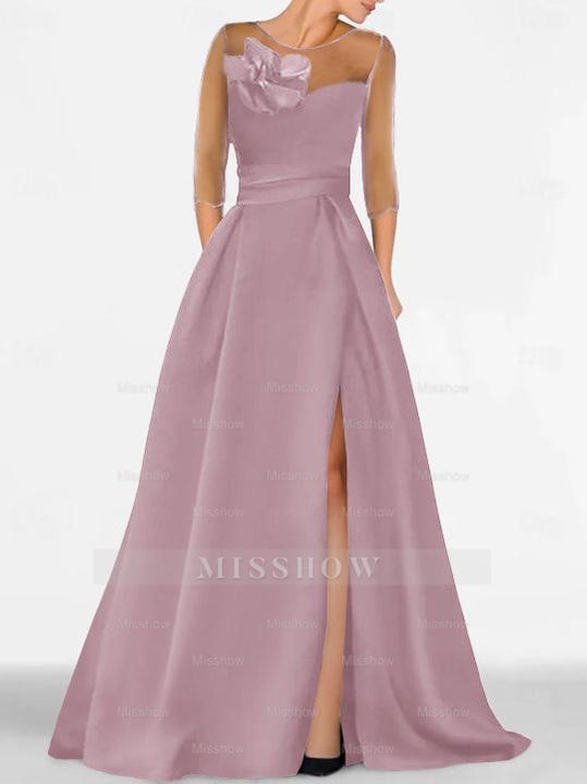 Sweetheart A-Line Princess Gown with 3/4 Sleeves and Lace Floral Detail for the Mother of the Bride