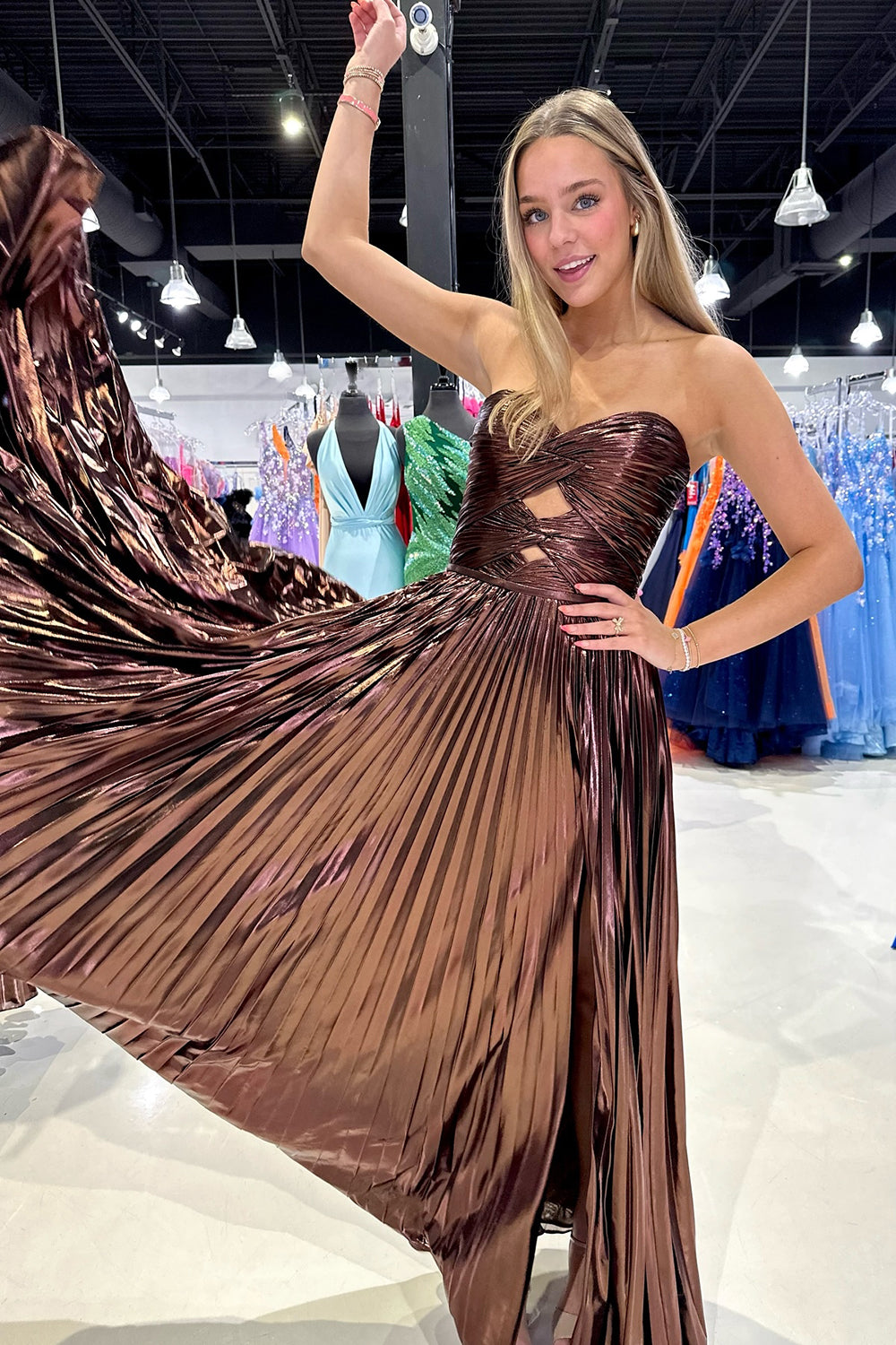 Sweetheart A-Line Prom Dress with Pleats and Slit in Purple Metallic