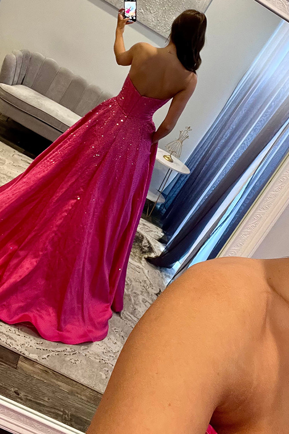 Sweetheart All-Over Rhinestone Beading Bow Cutout Corset Satin A-Line Prom Dress Open Back Chapel Train
