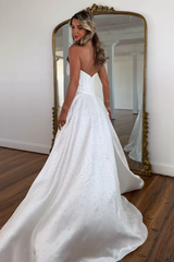 Sweetheart All-Over Rhinestone Beading Bow Cutout Corset Satin A-Line Prom Dress Open Back Chapel Train