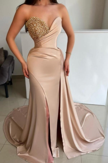 Sweetheart Beaded Mermaid Court Train Prom Evening Dresses
