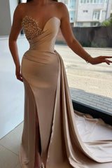 Sweetheart Beaded Mermaid Court Train Prom Evening Dresses
