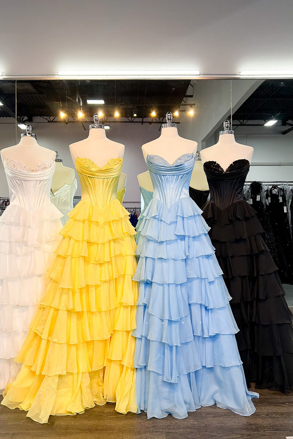 Sweetheart Blue Chiffon Corset Prom Dress with Ruffled A-Line and Long Slit