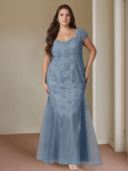 Sweetheart Cap Sleeve Trumpet/Mermaid Plus Size Mother of the Bride Gown with Lace Beads & Sequins