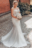 Sweetheart Charming Tulle Mermaid Spaghetti Straps Wedding Dresses with Appliques