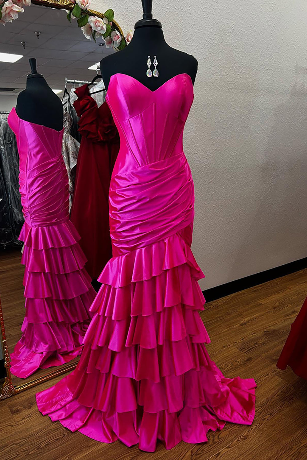 Sweetheart Corset Prom Dress in Light Blue with Tiered Satin Skirt and Slit