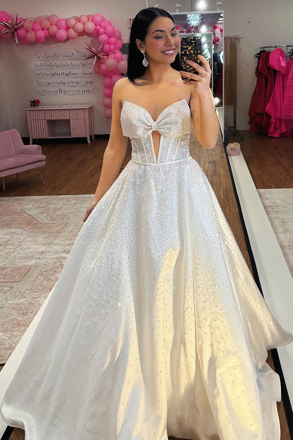 Sweetheart Long Beaded Prom Dress in Dark Navy with Corset and Bow