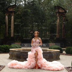 Sleeveless Sweetheart A-Line Satin Beaded Graceful Prom Dress Blushing Pink