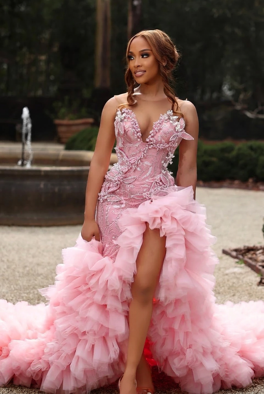 Candy pink sweetheart split-front mermaid prom dress
