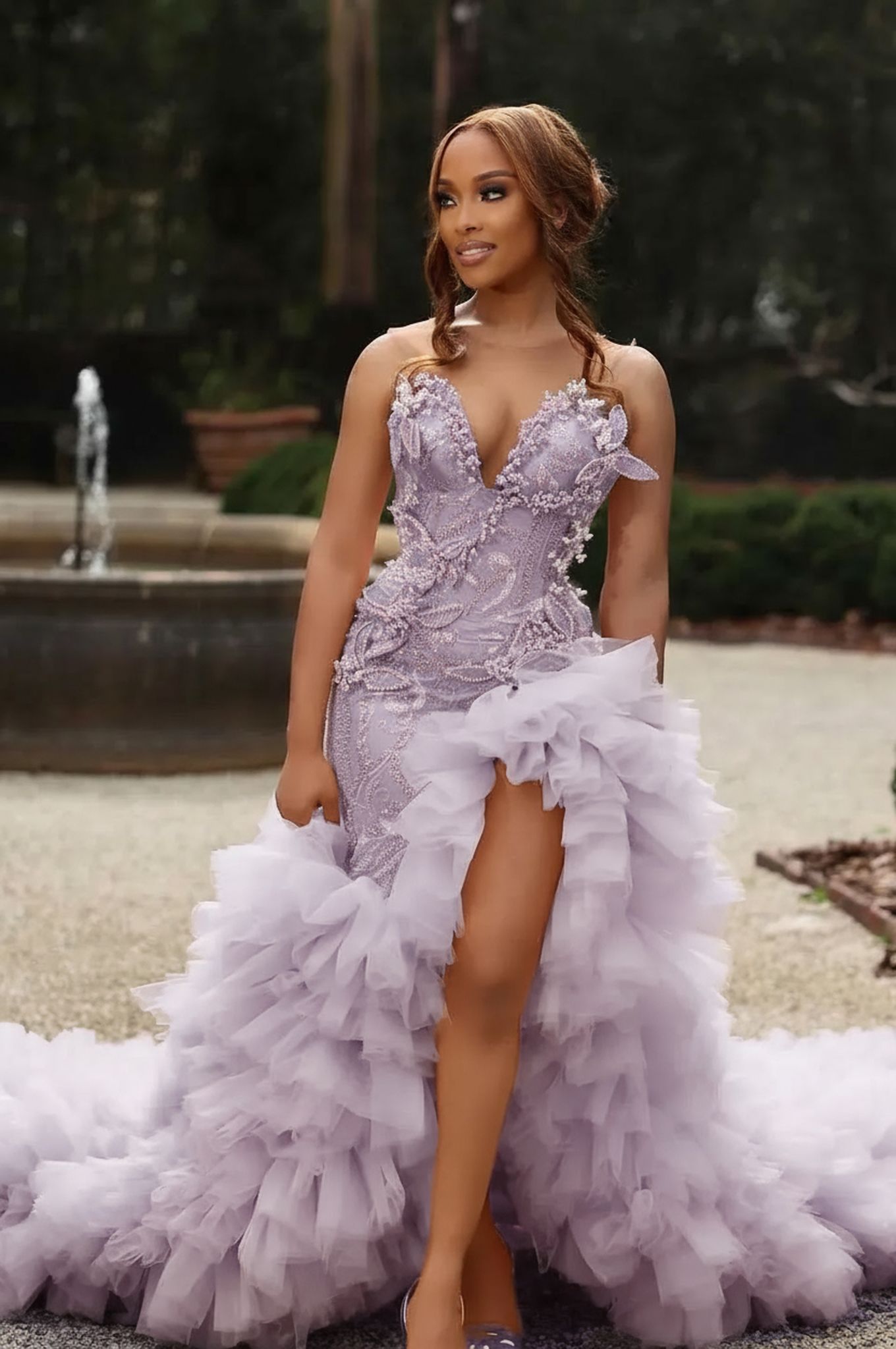 Lavender sweetheart split-front mermaid prom dress