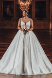 Sweetheart Luxury Ball Gown Stain Wedding Dress with Appliques