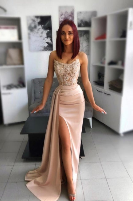 Sweetheart Mermaid Floor Length High Split Prom Evening Dresses