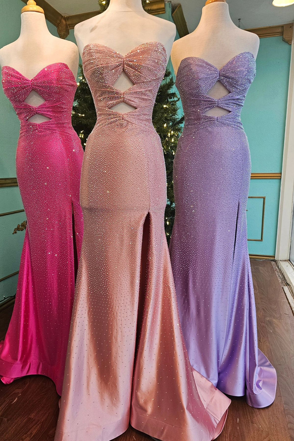 Sweetheart Mermaid Prom Dress with Yellow Glitter and Beaded Cut-out Details