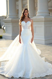 Sweetheart Mermaid White Wedding Dress with Court Train