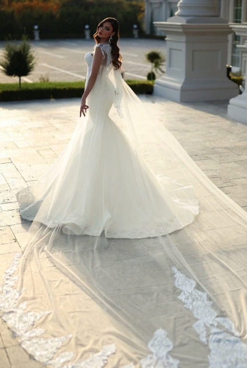 Ivory sweetheart tulle mermaid wedding dress