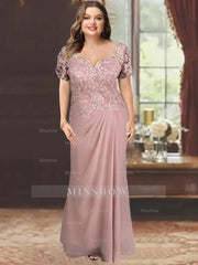 Sweetheart Short-Sleeve Floor-Length Sheath Mother of the Bride Dress with Lace Appliques & Sequins