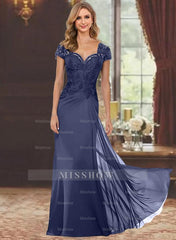 Sweetheart Short-Sleeve Floor-Length Sheath Mother of the Bride Dress with Lace Appliques & Sequins