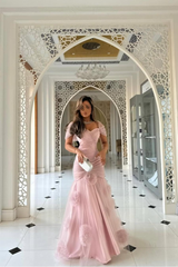 Sweetheart Short Sleeves Long Mermaid Formal Dress With Pleated