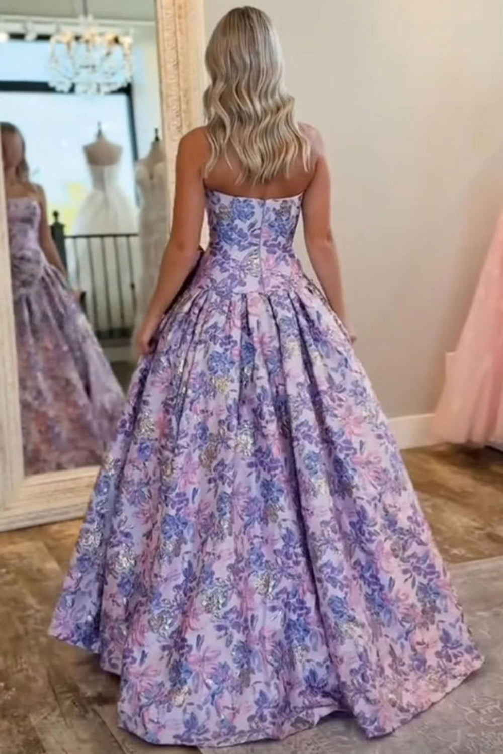 Sweetheart Sleeveless 3D Floral Bow Satin A-Line Prom Dress Floor Length