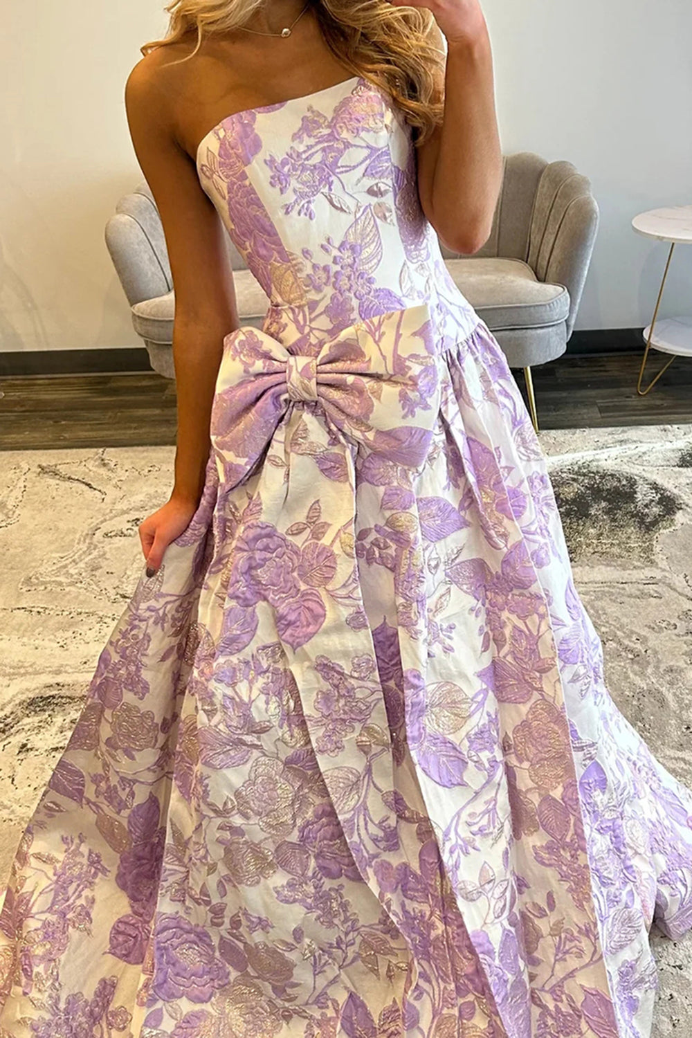 Sweetheart Sleeveless 3D Floral Bow Satin A-Line Prom Dress Floor Length