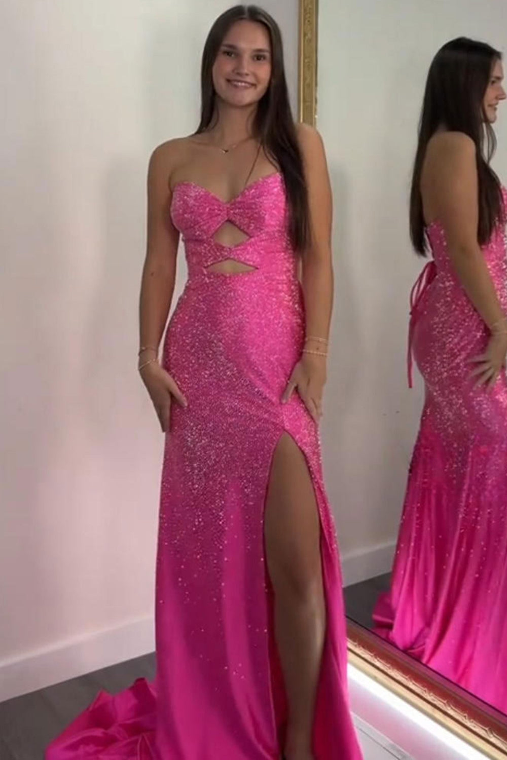Sweetheart Sleeveless Beading Cut-Out Mermaid Prom Dress High Slit Lace-Up Back Floor Length