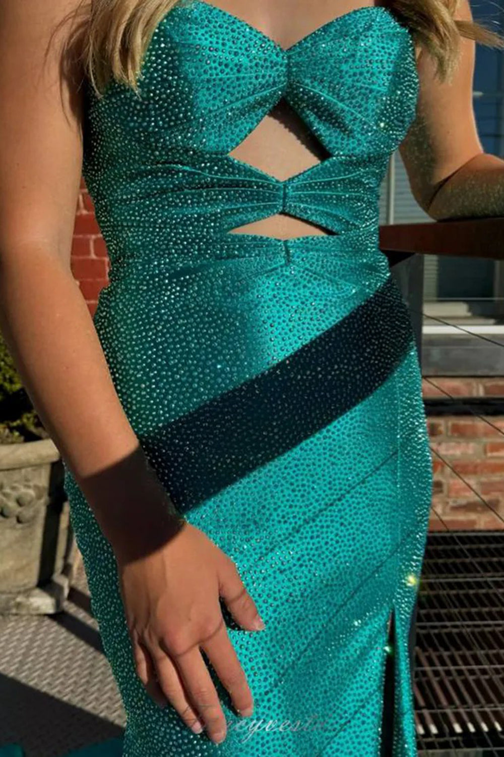Sweetheart Sleeveless Beading Cut-Out Mermaid Prom Dress High Slit Lace-Up Back Floor Length