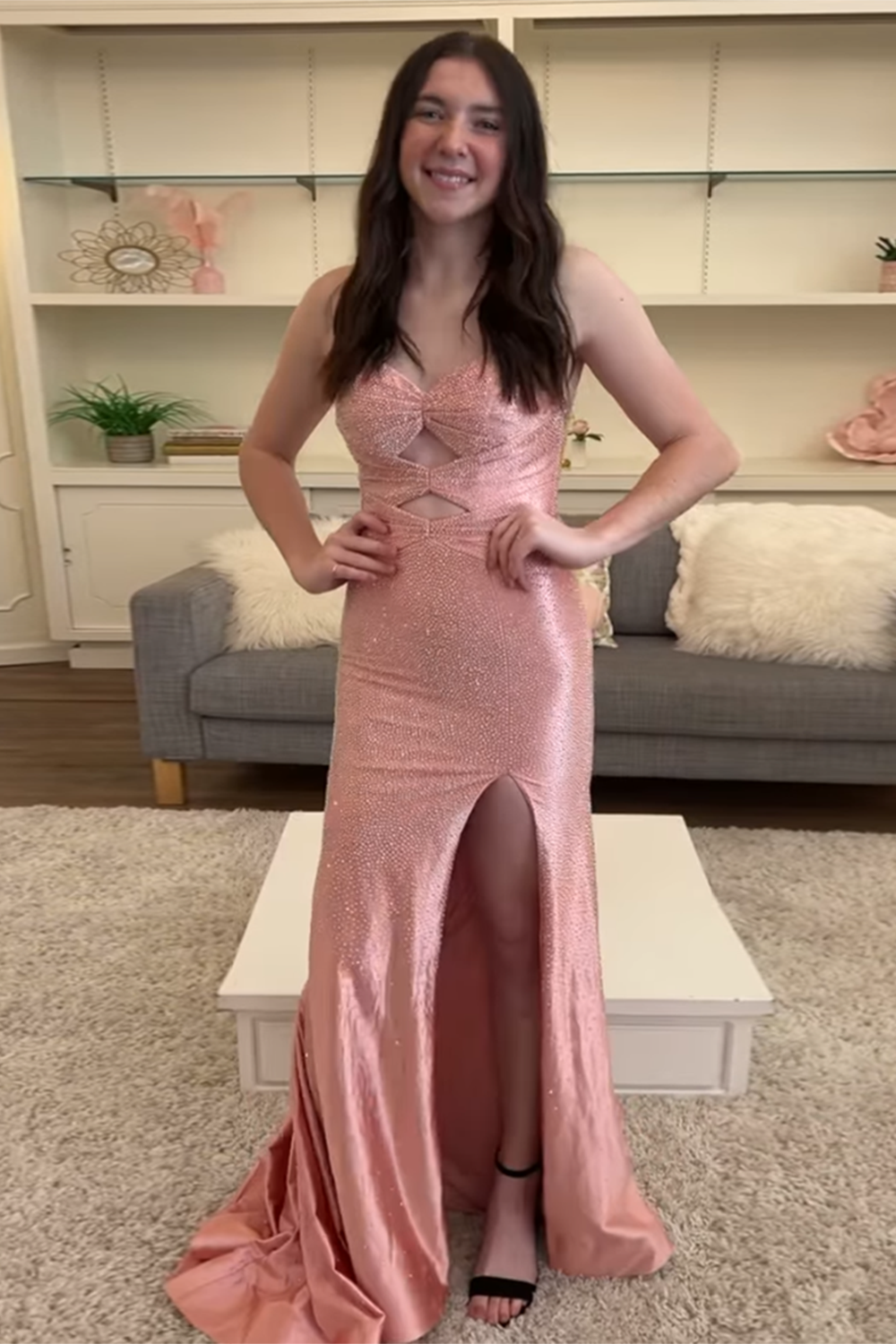 Sweetheart Sleeveless Beading Cut-Out Mermaid Prom Dress High Slit Lace-Up Back Floor Length