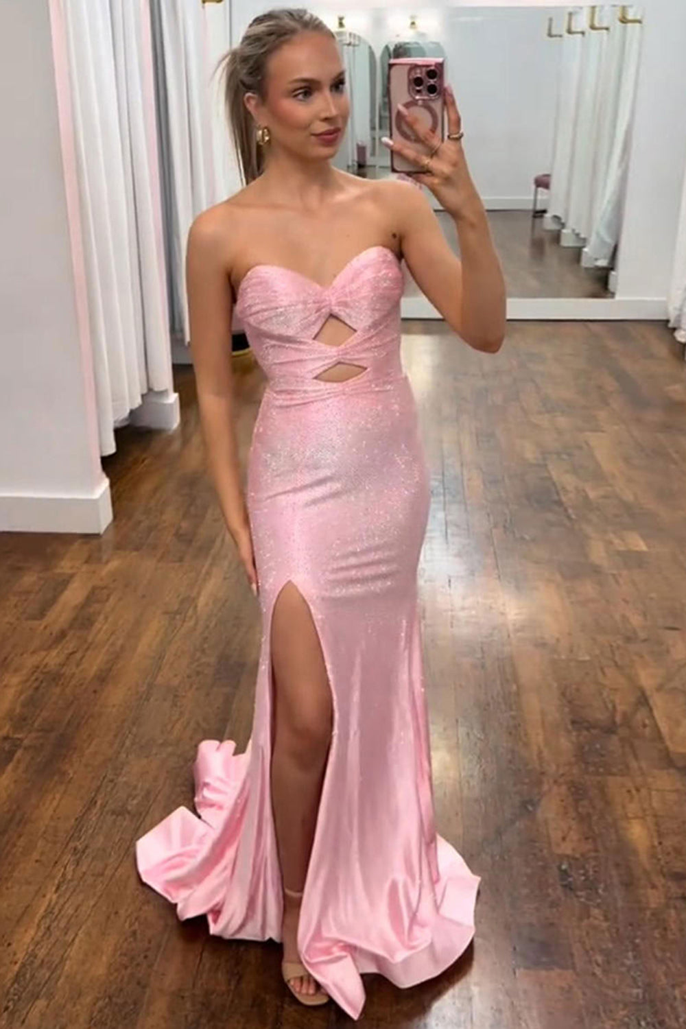 Sweetheart Sleeveless Beading Cut-Out Mermaid Prom Dress High Slit Lace-Up Back Floor Length