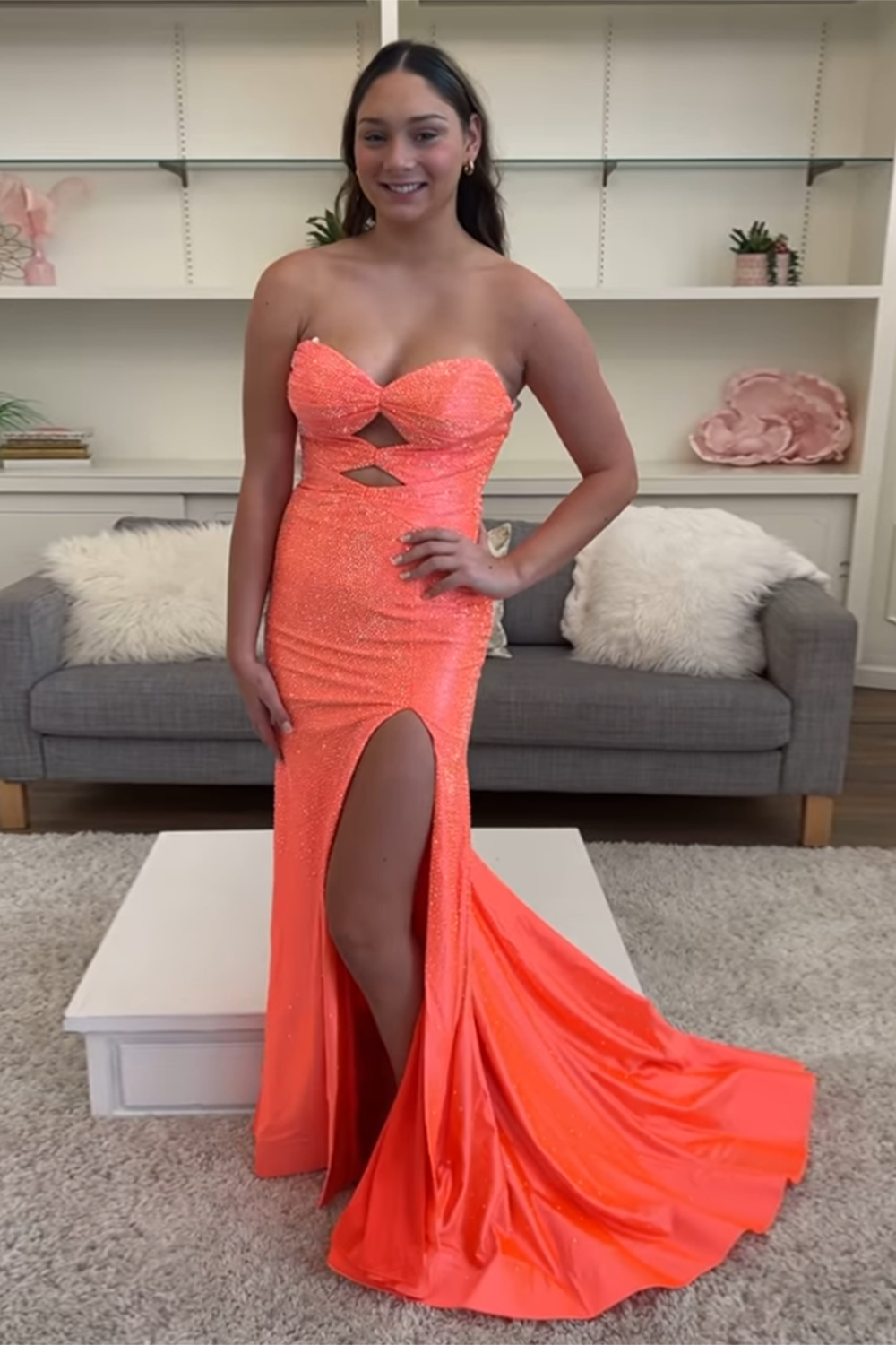Sweetheart Sleeveless Beading Cut-Out Mermaid Prom Dress High Slit Lace-Up Back Floor Length