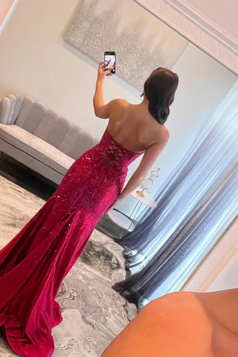 Sweetheart Sleeveless Beading Cut-Out Mermaid Prom Dress High Slit Lace-Up Back Floor Length