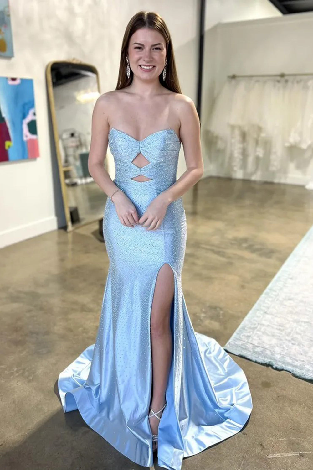 Sweetheart Sleeveless Beading Cut-Out Mermaid Prom Dress High Slit Lace-Up Back Floor Length