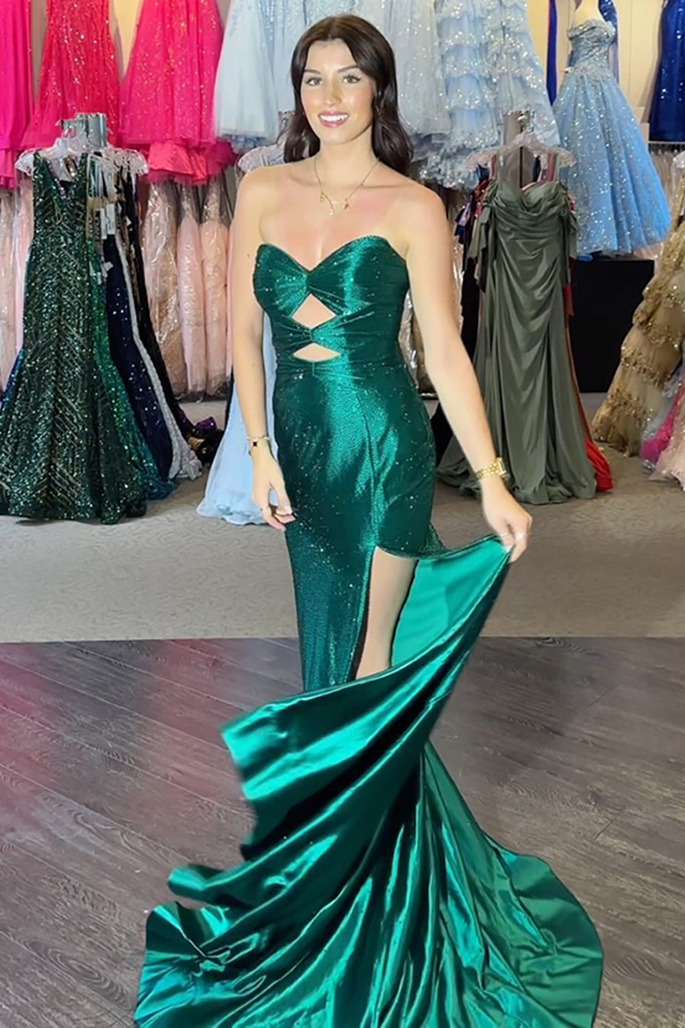 Sweetheart Sleeveless Beading Cut-Out Mermaid Prom Dress High Slit Lace-Up Back Floor Length