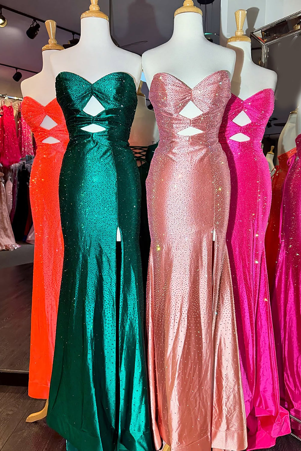 Sweetheart Sleeveless Beading Cut-Out Mermaid Prom Dress High Slit Lace-Up Back Floor Length
