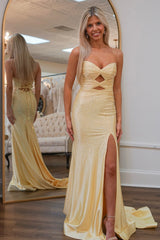 Sweetheart Sleeveless Beading Cut-Out Mermaid Prom Dress High Slit Lace-Up Back Floor Length