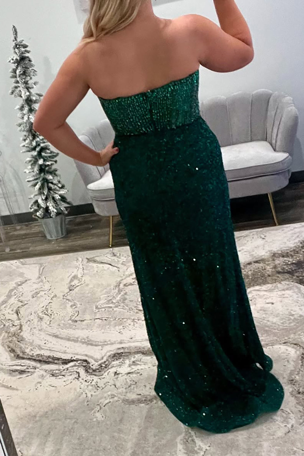 Sweetheart Sleeveless Beading Sequin Bodycon Mermaid Prom Dress Side Slit Sweep Train Floor Length