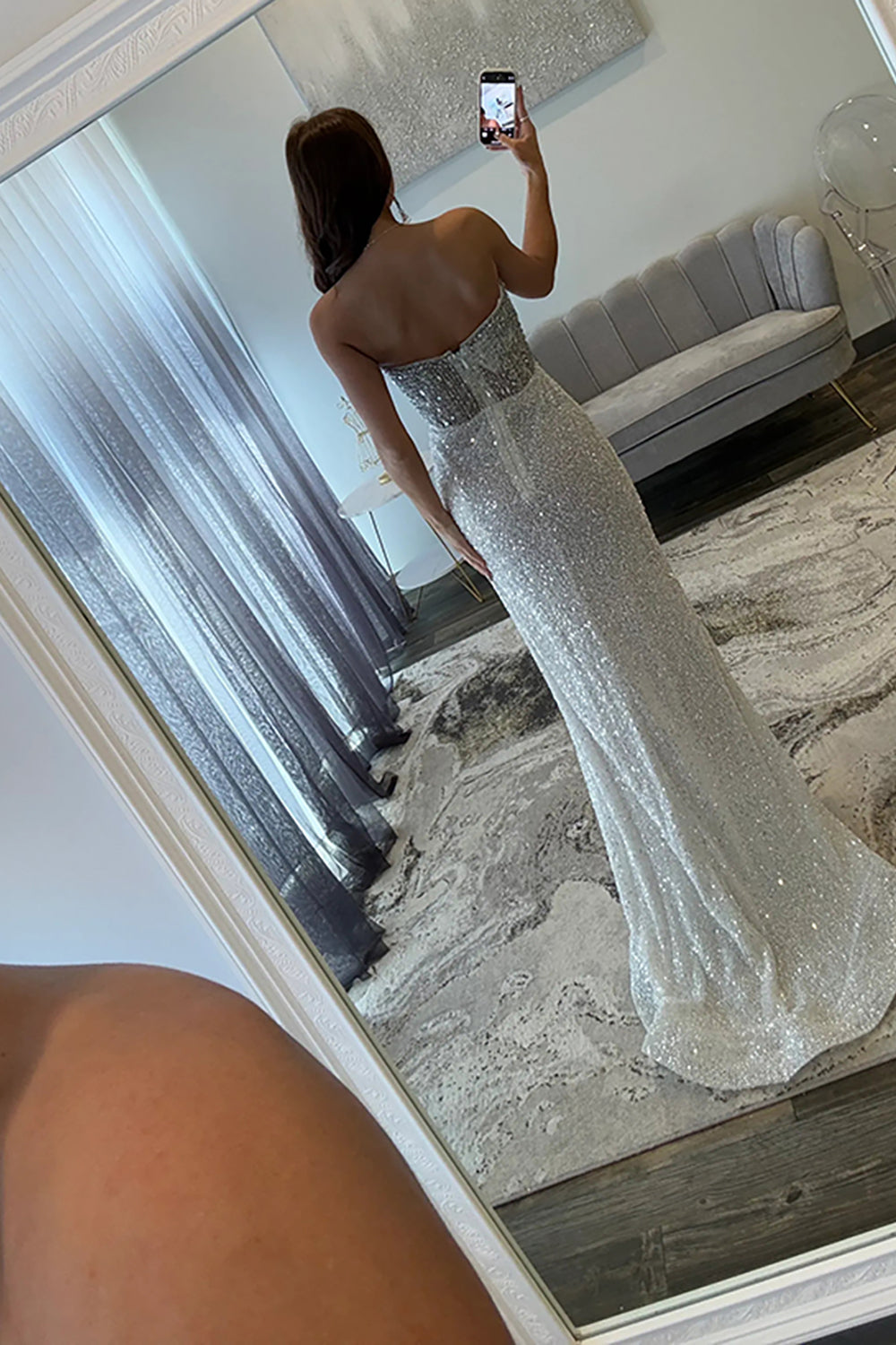 Sweetheart Sleeveless Beading Sequin Bodycon Mermaid Prom Dress Side Slit Sweep Train Floor Length