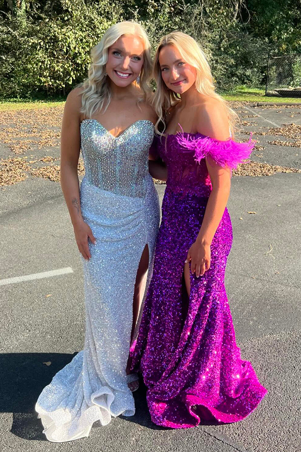 Sweetheart Sleeveless Beading Sequin Bodycon Mermaid Prom Dress Side Slit Sweep Train Floor Length