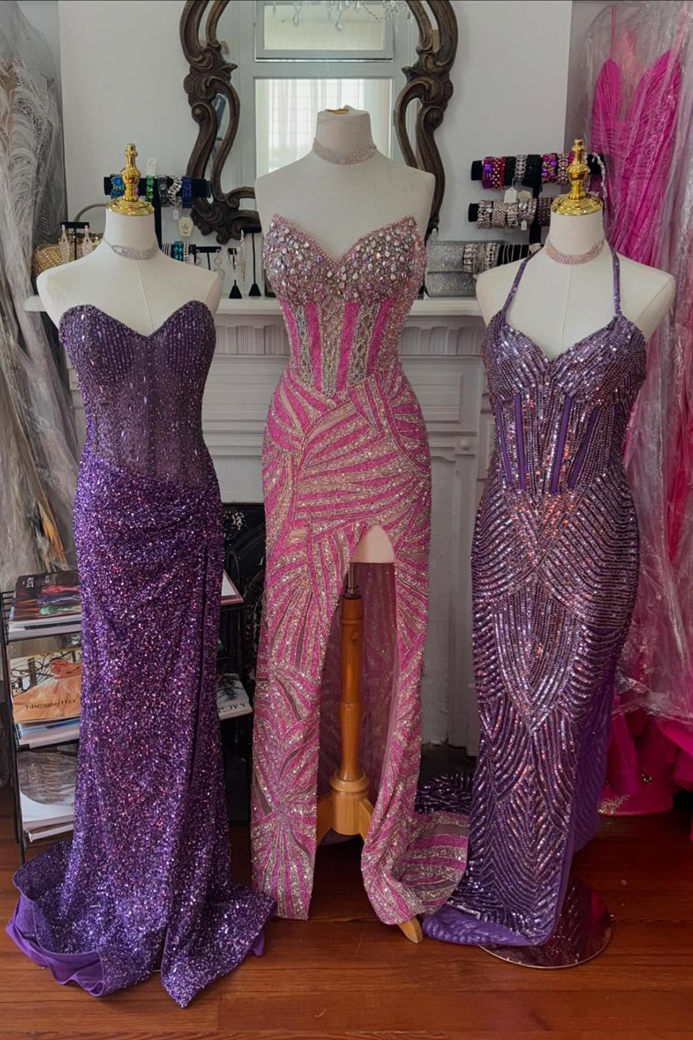 Sweetheart Sleeveless Beading Sequin Bodycon Mermaid Prom Dress Side Slit Sweep Train Floor Length